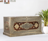 Indian Brasswork Antique Solid Wood Blanket Box Chest C11